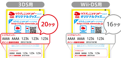 クラブニンテンドーのシリアルナンバーは、3DSが２０桁、WiiとDSが１６桁