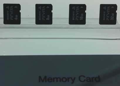 PSVのメモリーカードは、4、8、16、32GBの4種類