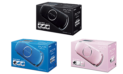 PSP 3000のブラック、ブルー、ピンクのバリューパック